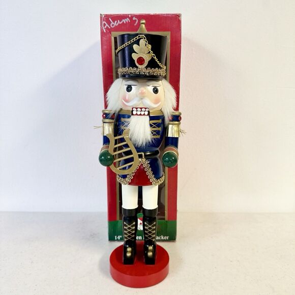 New Kurt Adler Wooden Nutcracker With Harp Christmas 13.5 Inch Hand Crafted - Picture 1 of 10